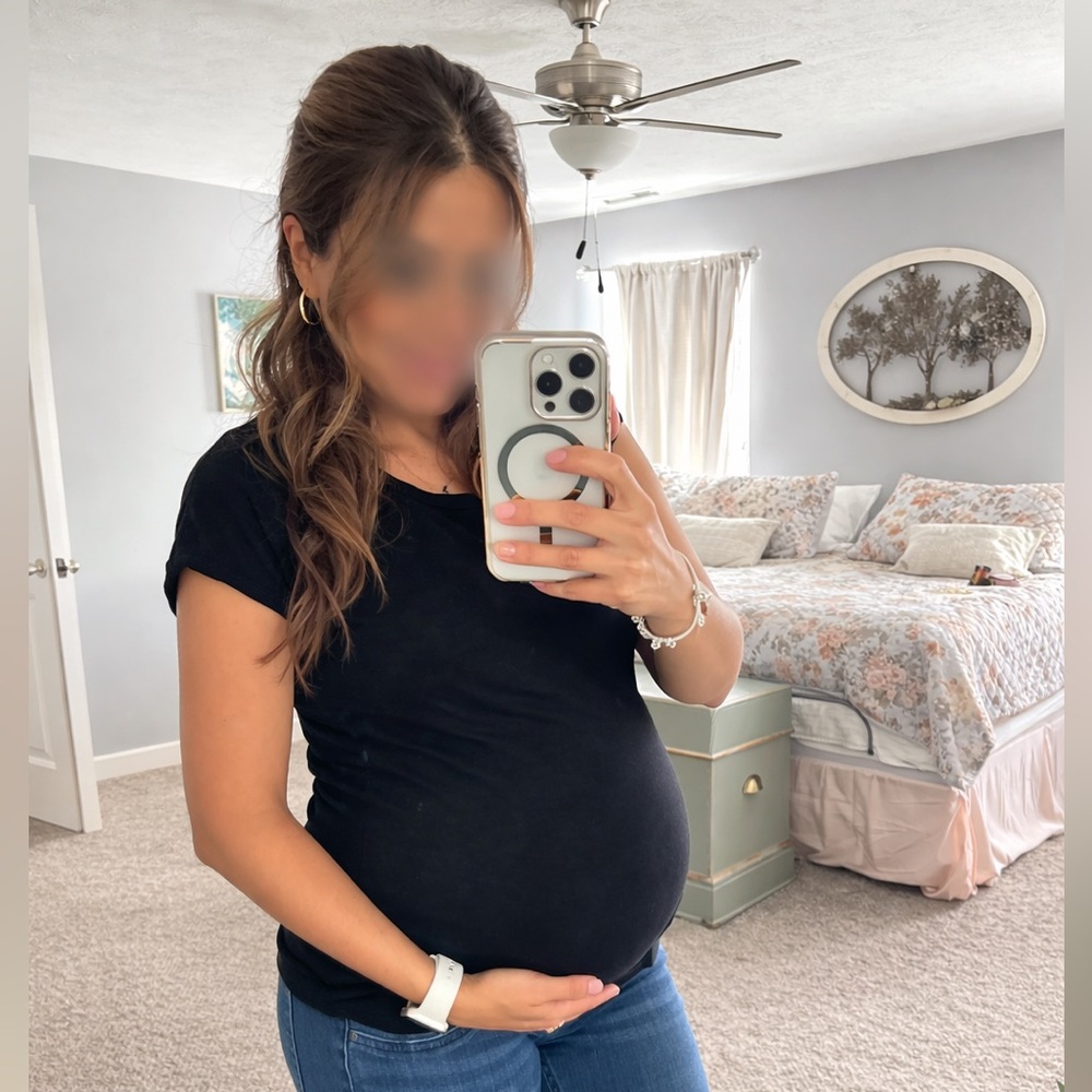 Maternity Vibes Black Ruched V Neck Maternity Top Small